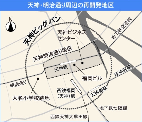 天神・明治通り周辺の再開発地区