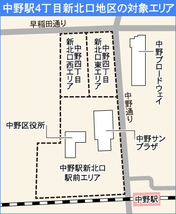 中野駅4丁目新北口地区の対象エリア