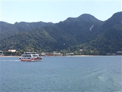 フェリーから見た宮島エリアの景色